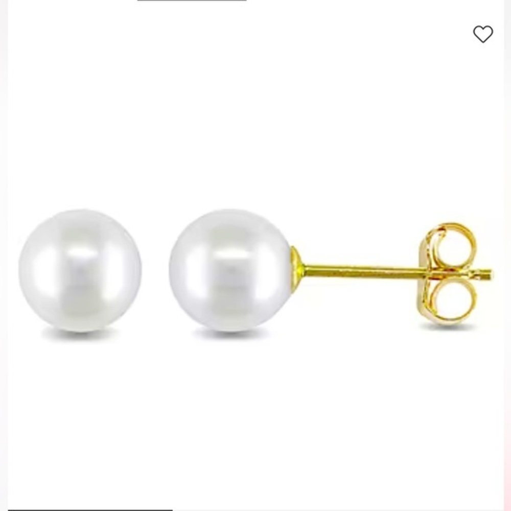 7mm white freshwater 14k yellow gold post stud earrings